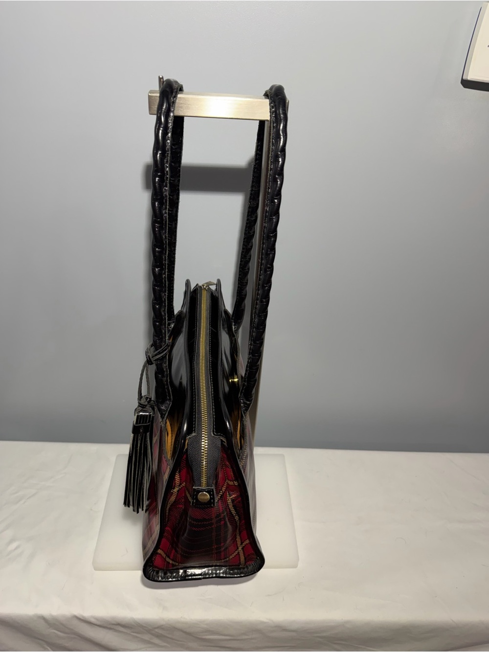 Patricia Nash Black and Red Plaid Shoulder Bag with Tassel - Picture 3 of 12